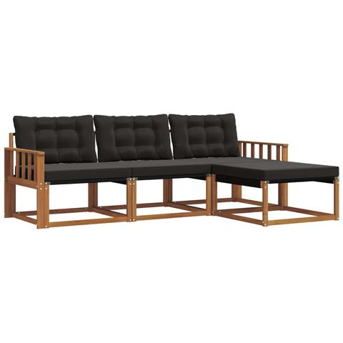 Set di divani da esterno con cuscino 4 pcs Naturale e Nero - Foto 1