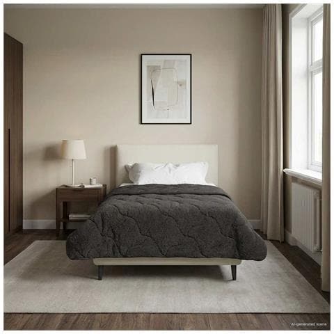 Duvet Estivo Antracite 140 x 220 cm Microfibra e Fleece Teddy - Foto 2