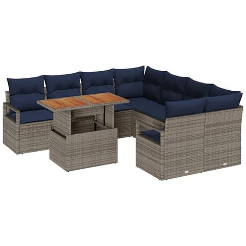 Set da Pranzo per Giardino con cuscino 9 pcs Grigio e Blu Navy - Foto 1