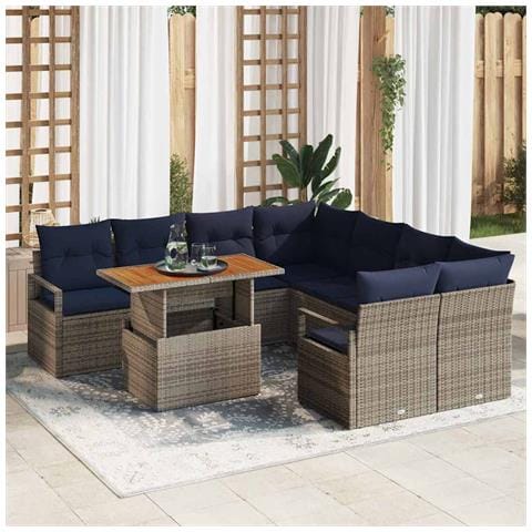 Set da Pranzo per Giardino con cuscino 9 pcs Grigio e Blu Navy - Foto 2