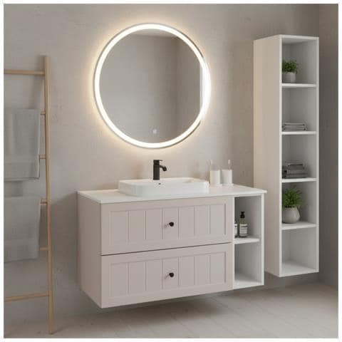 Mobile sottolavabo, Bianco e nero, 100 cm, Cassetti con chiusura ammortizzata, Ripiano con superficie di appoggio - Foto 2