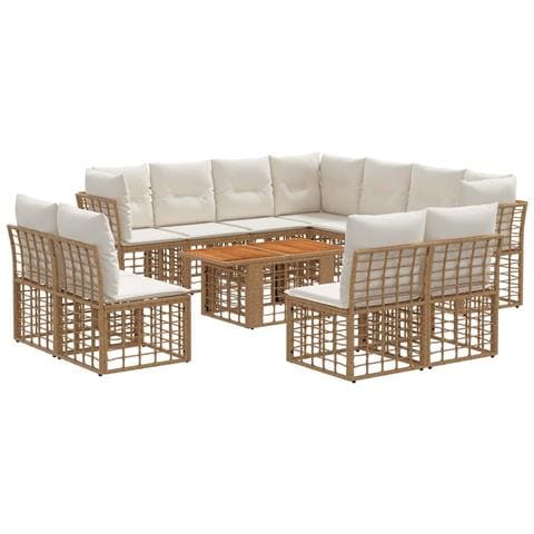Set Divano da Giardino 12 pz Naturale e Bianco Crema polyrattan - Foto 1