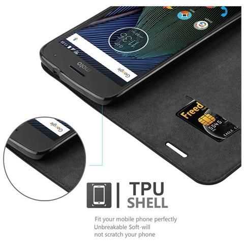 Custodia Compatibile Con Motorola Moto G5s Plus In Nero Di Notte - Coperchio Protettiva Con Chiusura Magnetica, Funzione Stand E Tasca Per Le Carte - Foto 5