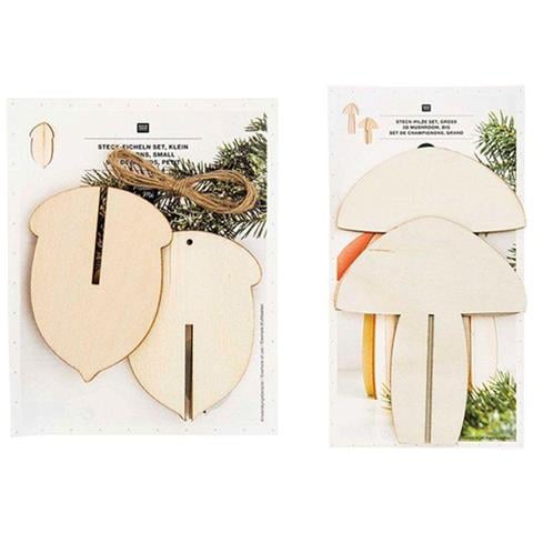 Confezione Decorazioni Natalizie In Legno - 3 Ghiande + 2 Funghi - Foto 1