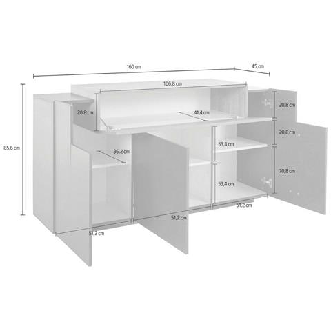 Credenza Aschly, Madia Da Cucina A 3 Ante, Buffet Da Soggiorno, 100% Made In Italy, Cm 160x46h85, Antracite E Acero - Foto 11