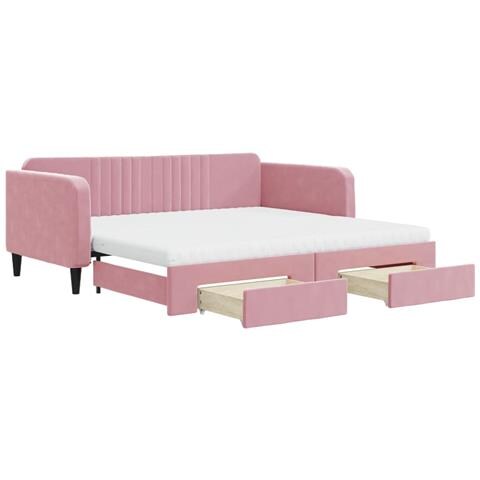 Divano Letto Estraibile Con Cassetti Rosa 100x200 Cm Velluto - Foto 1