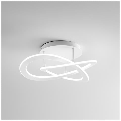 Plafoniera Led Moderna Yara 30w Dimmerabile 3000k Luce Calda, Design Ad Anelli In Alluminio Bianco 50x17cm, 1300lm, Led Integrato Ip20 - Foto 1