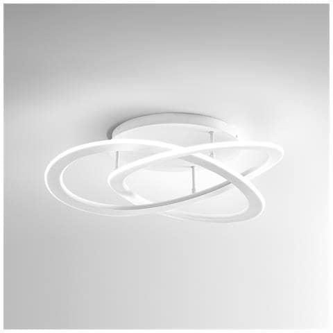 Plafoniera Led Moderna Yara 30w Dimmerabile 3000k Luce Calda, Design Ad Anelli In Alluminio Bianco 50x17cm, 1300lm, Led Integrato Ip20 - Foto 3