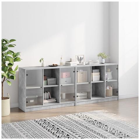 Libreria Con Ante Grigio Cemento 204x37x75 Cm Legno Multistrato - Foto 3