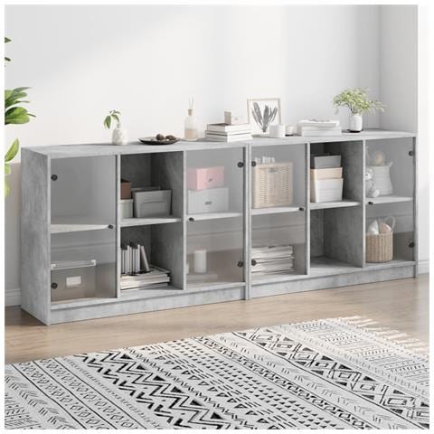 Libreria Con Ante Grigio Cemento 204x37x75 Cm Legno Multistrato - Foto 1