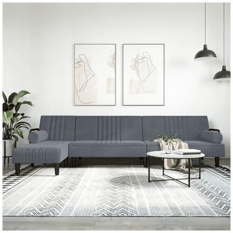 Divano Letto A L Grigio Scuro 260x140x70 Cm In Velluto - Foto 8