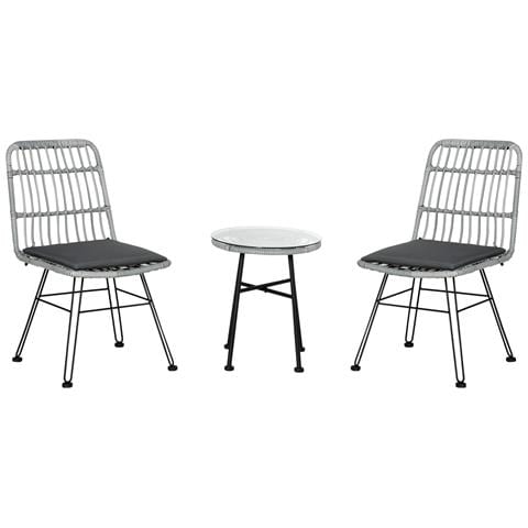 Set Mobili Da Giardino 3 Pezzi Con Tavolino E Sedie In Rattan Pe, Poilestere E Acciaio Per Esterni, Grigio - Foto 1