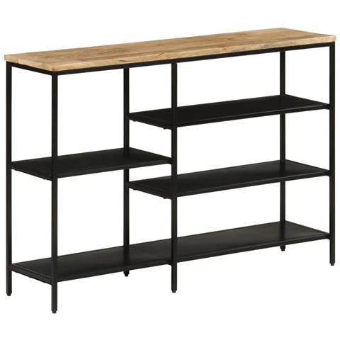 Tavolo Consolle 110x30x75cm Legno Massello Mango Grezzo E Ferro - Foto 1