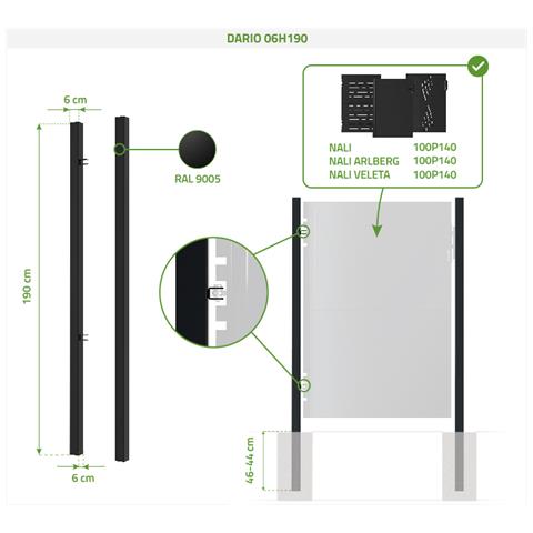 Cancello In Acciaio 1m Nali H. 140cm Nero Opaco + 2 Montanti In Acciaio Dario - Foto 8