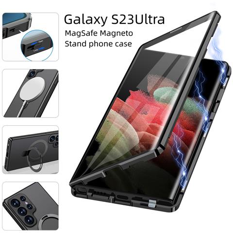 Custodia Protettiva Magnetica Per Telefono Con Protezione Dello Schermo Con Supporto Black Samsung S22ultra - Foto 2