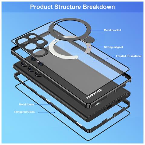 Custodia Protettiva Magnetica Per Telefono Con Protezione Dello Schermo Con Supporto Black Samsung S22ultra - Foto 5