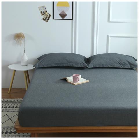 Lenzuolo Con Angoli In Cotone + 2 Federe Darkgrey M - Foto 2