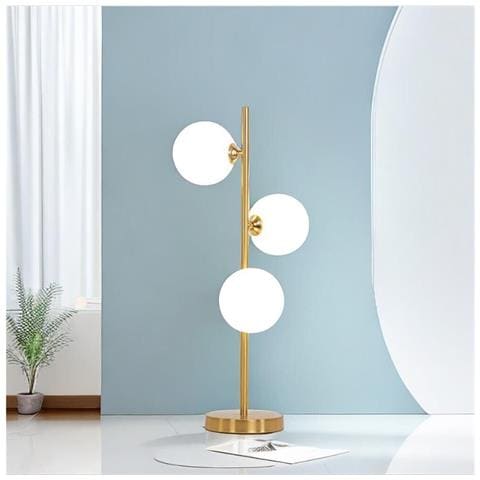 Lampada Da Tavolo Terra 3 Sfere Sfera In Vetro Bianco Stelo G9 Lume Bronzo D33 - Foto 1