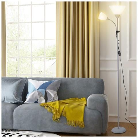 Lampada Piantana da Terra 180cm Design Moderno 2 Bracci Paralume Metallo Grigio - Foto 2