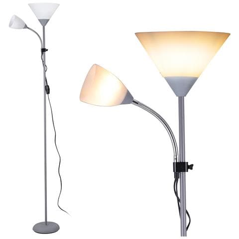 Lampada Piantana da Terra 180cm Design Moderno 2 Bracci Paralume Metallo Grigio - Foto 1