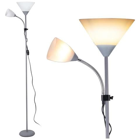Lampada Piantana da Terra 180cm Design Moderno 2 Bracci Paralume Metallo Grigio - Foto 5