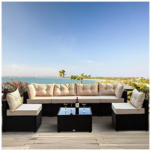 Nacula Set Di Mobili Da Giardino Modulari A 6 Posti In Resina Intrecciata - Nero - Foto 1