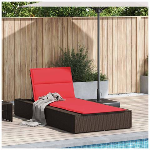 Lettino Prendisole Con Cuscino Galleggiante Marrone Polyrattan - Foto 2