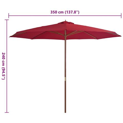 Lusso Casadino - Ombrellone Da Esterni Con Palo In Legno 350 Cm Rosso Borgogna - Foto 4