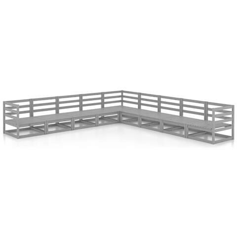 Set Divani Da Giardino 9 Pz Grigi In Legno Massello Di Pino - Foto 1