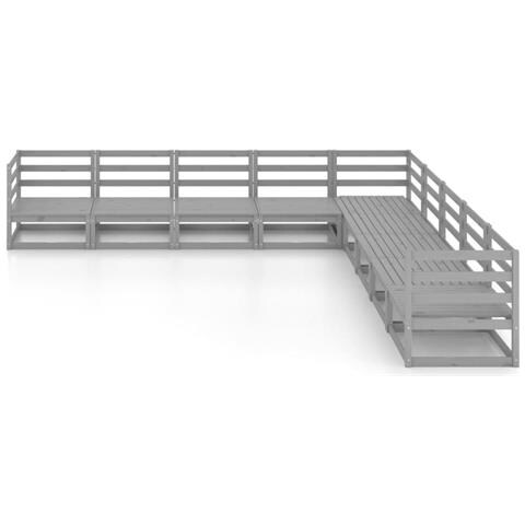 Set Divani Da Giardino 9 Pz Grigi In Legno Massello Di Pino - Foto 2