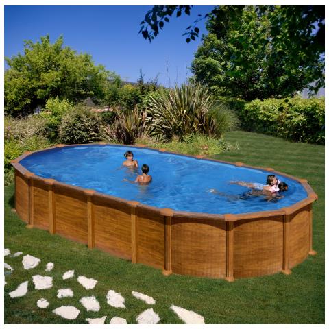 Piscina Ovale In Acciaio Effetto Legno Amazonia 730 X 375 X 132 Cm - Foto 1
