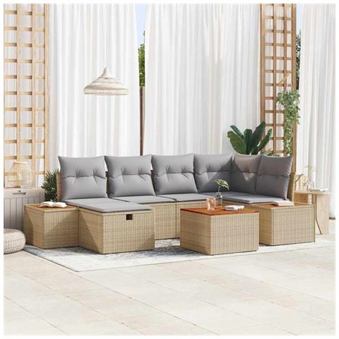 Set Divano da Giardino 7 Pezzi con Cuscini Beige Rattan Sintetico - Foto 2