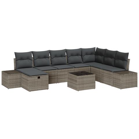 Set Divano da Giardino a 9 Pezzi con Cuscini Grigi in Rattan Sintetico - Foto 1