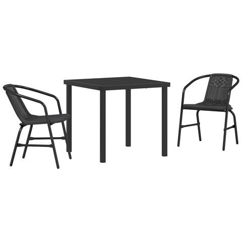 Set da pranzo da giardino 3 pezzi Rattan plastico nero - Foto 1