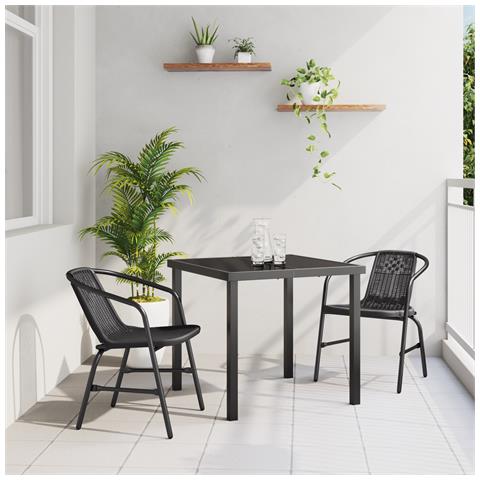 Set da pranzo da giardino 3 pezzi Rattan plastico nero - Foto 2