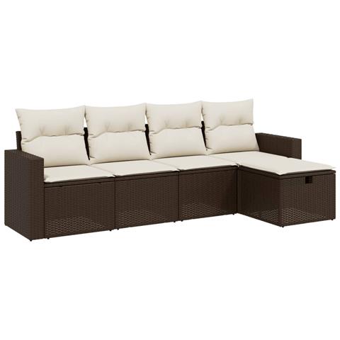 Set Divano da Giardino 5 pz con Cuscini Marrone in Polyrattan - Foto 1