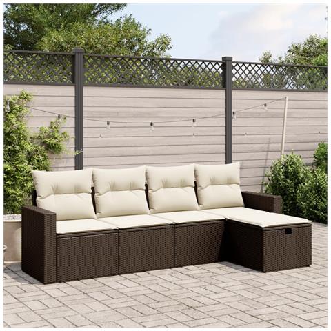 Set Divano da Giardino 5 pz con Cuscini Marrone in Polyrattan - Foto 2
