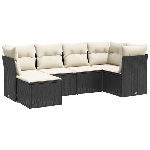 Set Divano da Giardino 6 pz con Cuscini Nero in Polyrattan - Foto 1