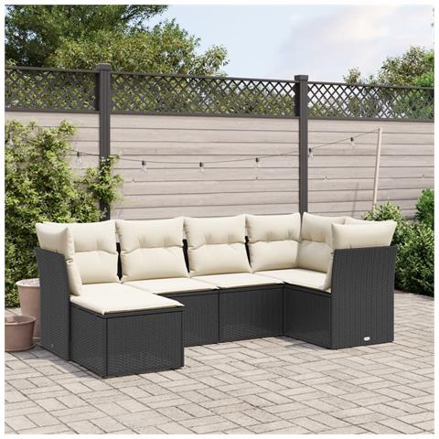 Set Divano da Giardino 6 pz con Cuscini Nero in Polyrattan - Foto 2