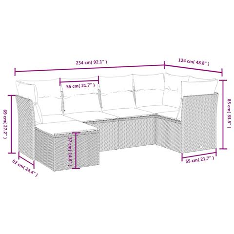 Set Divano da Giardino 6 pz con Cuscini Nero in Polyrattan - Foto 4