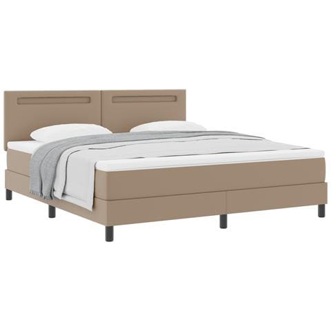 Letto a Molle con Materasso Cappuccino Super King in Pelle Sintetica - Foto 1