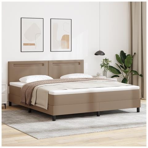 Letto a Molle con Materasso Cappuccino Super King in Pelle Sintetica - Foto 2