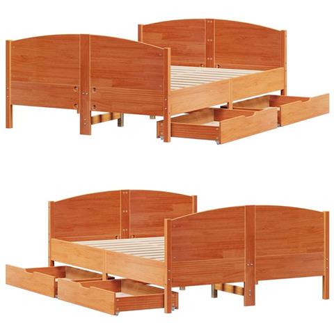 Letto senza Materasso Marrone Cera 120x190 cm in Legno di Pino - Foto 9