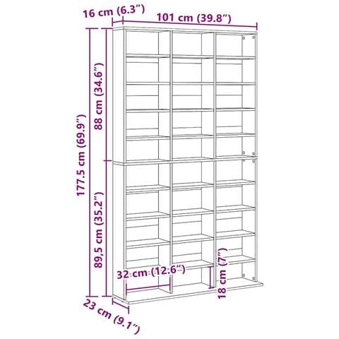 Mobile porta CD con lo scaffale Rovere nero 101 x 23 x 177.5 cm - Foto 9