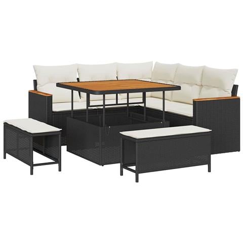 Set Divano da Giardino con cuscino 8 pcs Nero Poly Rattan - Foto 1