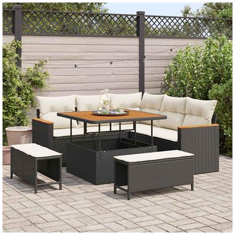 Set Divano da Giardino con cuscino 8 pcs Nero Poly Rattan - Foto 2