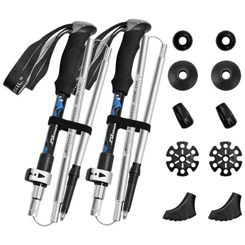 Set Di Bastoncini Da Trekking Pro A 5 Sezioni: Lega Di Alluminio, Pieghevoli, Estensibili Per Escursioni E Avventure All'aperto Black - Foto 2