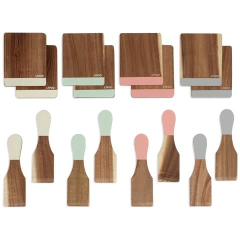 Set Di 8 Spatole + 8 Taglieri In Legno - Men427 - Foto 1