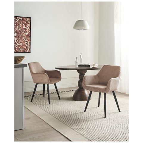 Set Di 2 Sedie Da Pranzo Mori Velluto A Coste Beige - Foto 1