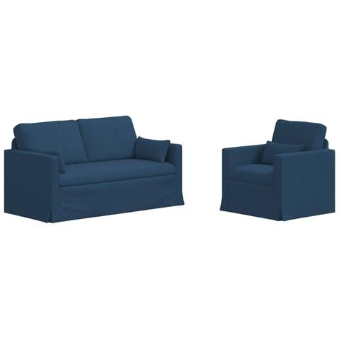 Divano 2 pcs Blu 158 x 78 x 80 cm Tessuto - Foto 1